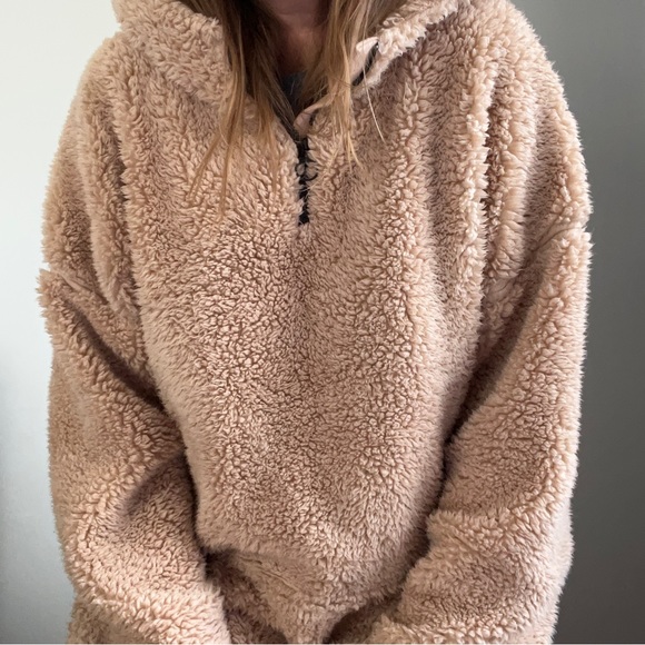 ASOS Oversized Tan Plush Teddy Hoodie Dress - Picture 6 of 7